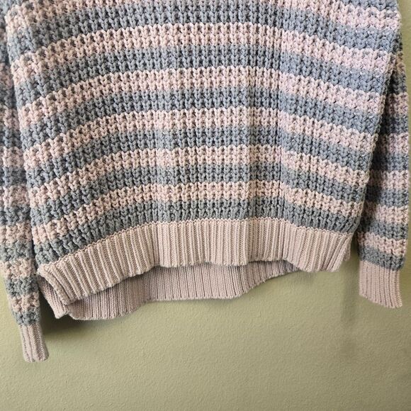 FREE PEOPLE Striped Oversized Chunky Cotton Knit Sweater Sz XS Pink Gray - Picture 3 of 12